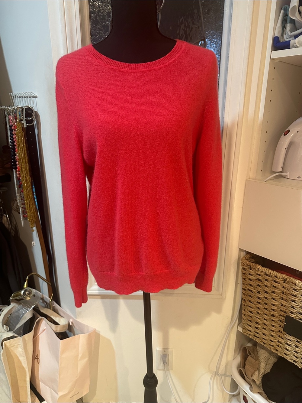 Tahari Women's Crewneck Sweater in Bright Coral Pink